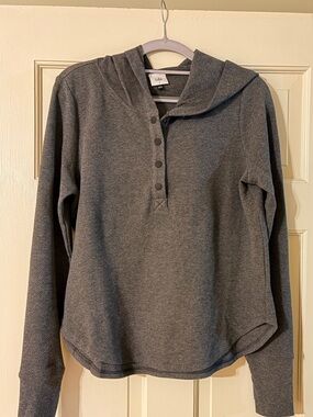 CAbi Heather Gray Hooded Henley Pullover